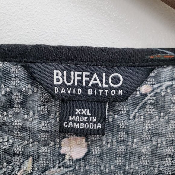 Buffalo David Bitton Womens XXL Black Floral Tie Front Top Short Sleeve Boho - Picture 5 of 14